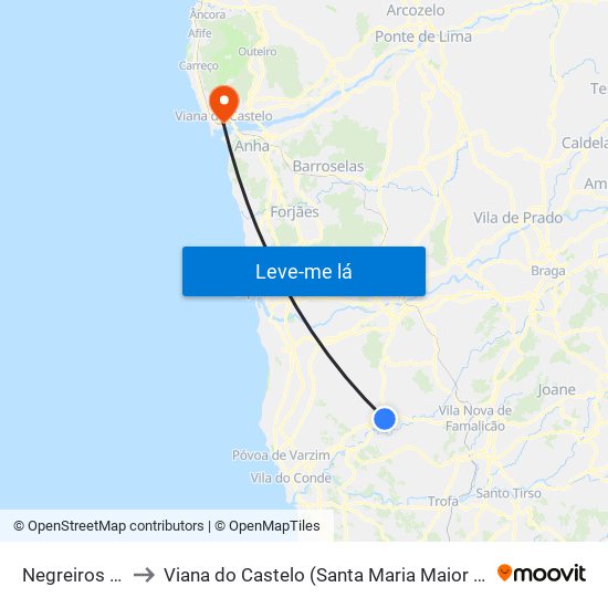 Negreiros e Chavão to Viana do Castelo (Santa Maria Maior e Monserrate) e Meadela map