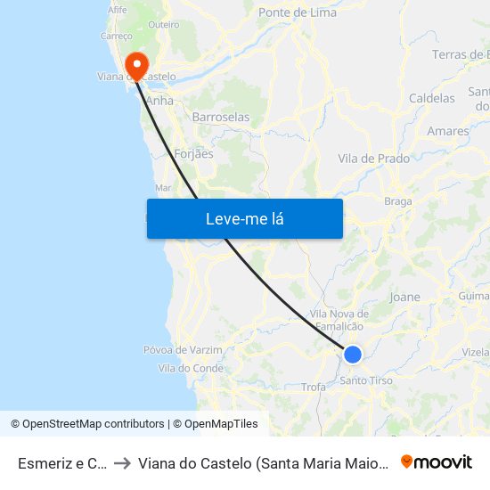 Esmeriz e Cabeçudos to Viana do Castelo (Santa Maria Maior e Monserrate) e Meadela map