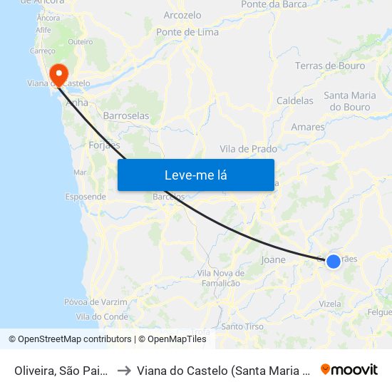 Oliveira, São Paio e São Sebastião to Viana do Castelo (Santa Maria Maior e Monserrate) e Meadela map