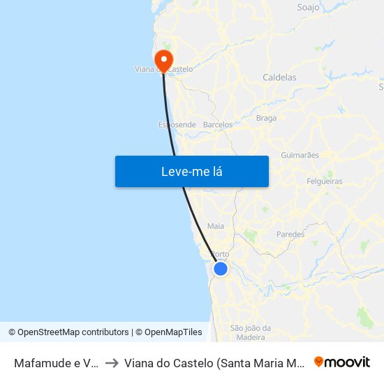 Mafamude e Vilar do Paraíso to Viana do Castelo (Santa Maria Maior e Monserrate) e Meadela map