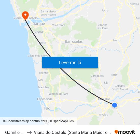 Gamil e Midões to Viana do Castelo (Santa Maria Maior e Monserrate) e Meadela map