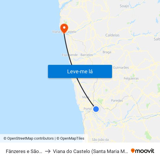 Fânzeres e São Pedro da Cova to Viana do Castelo (Santa Maria Maior e Monserrate) e Meadela map