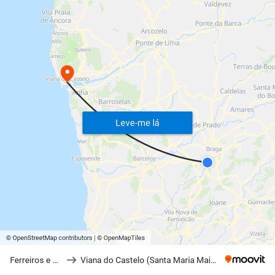 Ferreiros e Gondizalves to Viana do Castelo (Santa Maria Maior e Monserrate) e Meadela map