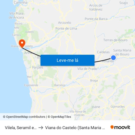 Vilela, Seramil e Paredes Secas to Viana do Castelo (Santa Maria Maior e Monserrate) e Meadela map