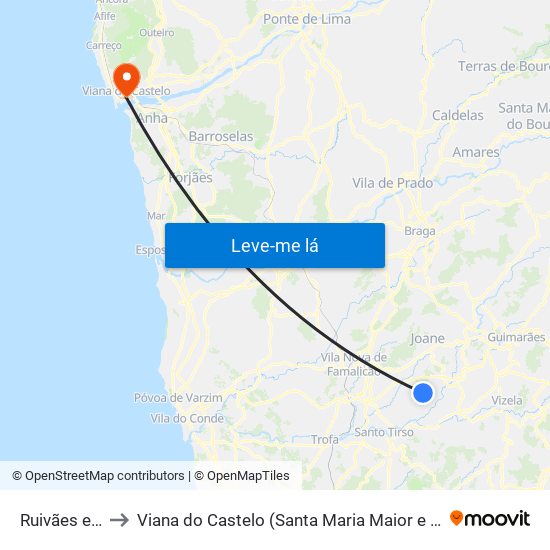 Ruivães e Novais to Viana do Castelo (Santa Maria Maior e Monserrate) e Meadela map