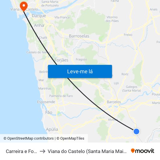 Carreira e Fonte Coberta to Viana do Castelo (Santa Maria Maior e Monserrate) e Meadela map