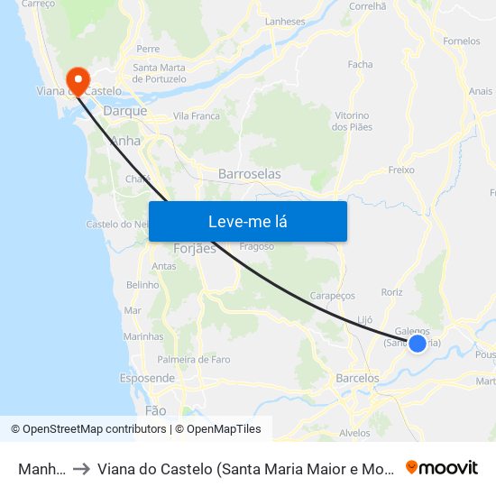 Manhente to Viana do Castelo (Santa Maria Maior e Monserrate) e Meadela map