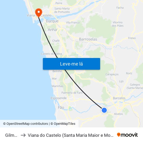 Gilmonde to Viana do Castelo (Santa Maria Maior e Monserrate) e Meadela map