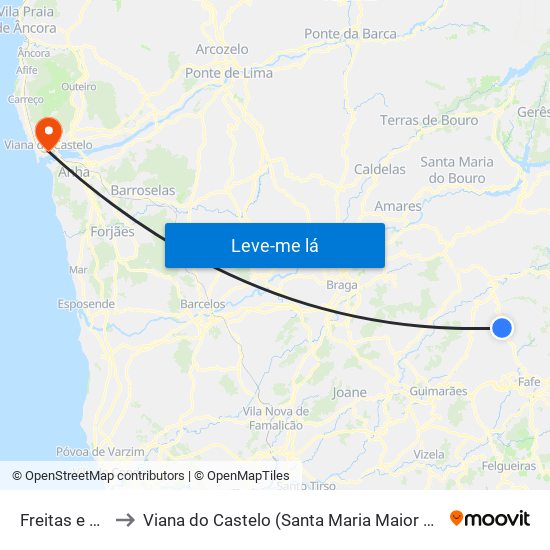 Freitas e Vila Cova to Viana do Castelo (Santa Maria Maior e Monserrate) e Meadela map