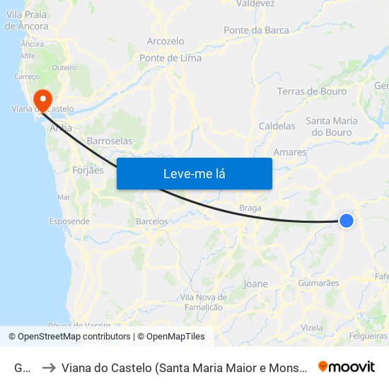 Garfe to Viana do Castelo (Santa Maria Maior e Monserrate) e Meadela map