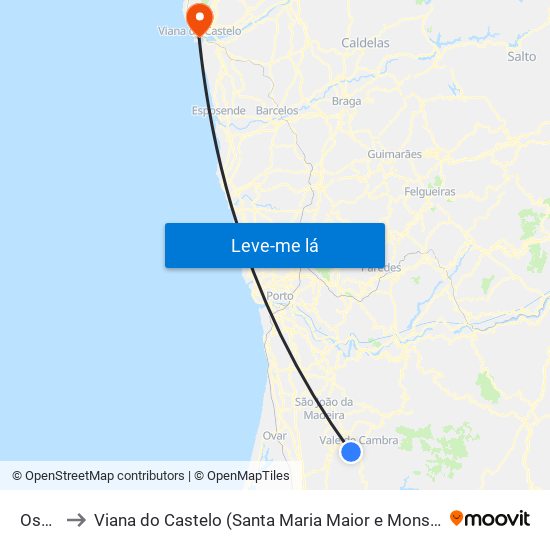 Ossela to Viana do Castelo (Santa Maria Maior e Monserrate) e Meadela map