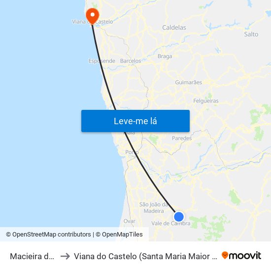 Macieira de Cambra to Viana do Castelo (Santa Maria Maior e Monserrate) e Meadela map