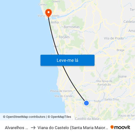 Alvarelhos e Guidões to Viana do Castelo (Santa Maria Maior e Monserrate) e Meadela map