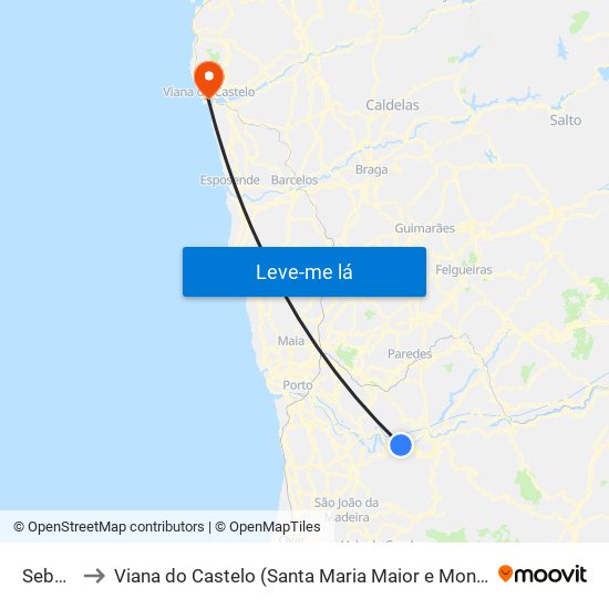 Sebolido to Viana do Castelo (Santa Maria Maior e Monserrate) e Meadela map