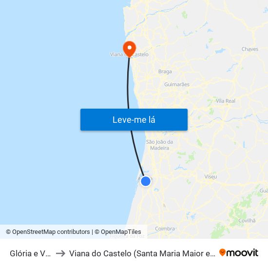 Glória e Vera Cruz to Viana do Castelo (Santa Maria Maior e Monserrate) e Meadela map