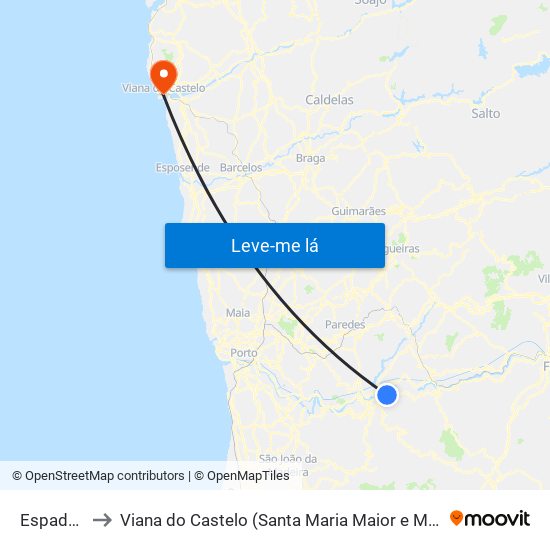 Espadanedo to Viana do Castelo (Santa Maria Maior e Monserrate) e Meadela map