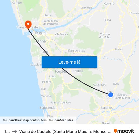 Lijó to Viana do Castelo (Santa Maria Maior e Monserrate) e Meadela map