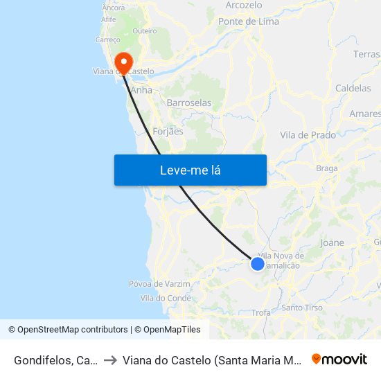 Gondifelos, Cavalões e Outiz to Viana do Castelo (Santa Maria Maior e Monserrate) e Meadela map