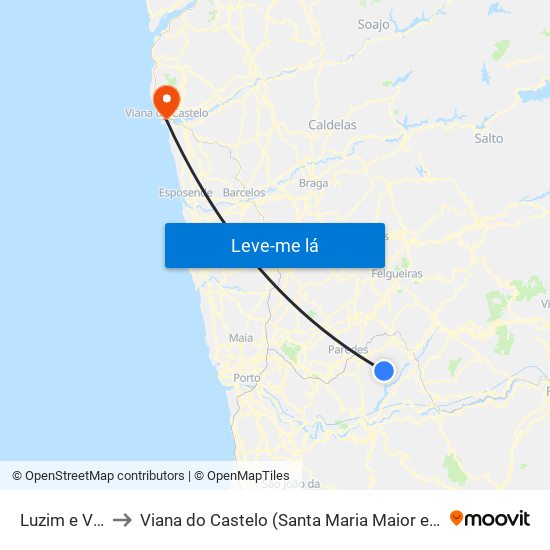 Luzim e Vila Cova to Viana do Castelo (Santa Maria Maior e Monserrate) e Meadela map