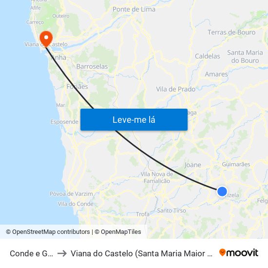 Conde e Gandarela to Viana do Castelo (Santa Maria Maior e Monserrate) e Meadela map