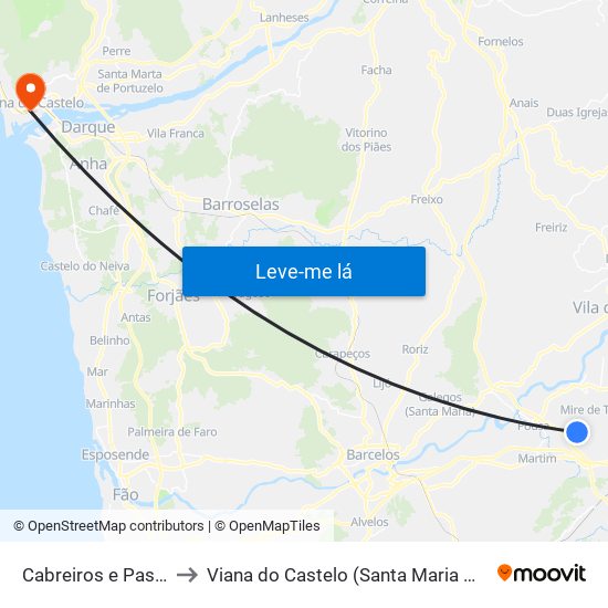 Cabreiros e Passos (São Julião) to Viana do Castelo (Santa Maria Maior e Monserrate) e Meadela map