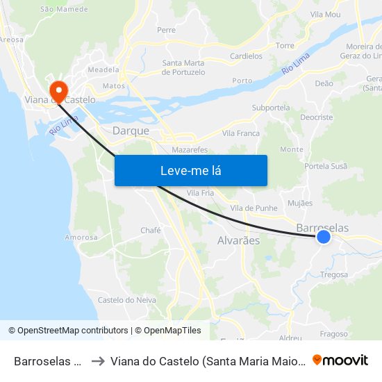 Barroselas e Carvoeiro to Viana do Castelo (Santa Maria Maior e Monserrate) e Meadela map