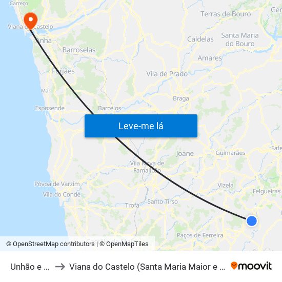 Unhão e Lordelo to Viana do Castelo (Santa Maria Maior e Monserrate) e Meadela map