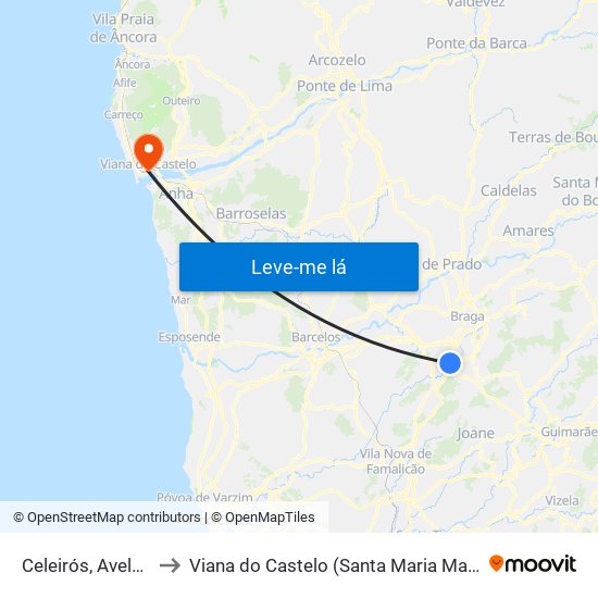Celeirós, Aveleda e Vimieiro to Viana do Castelo (Santa Maria Maior e Monserrate) e Meadela map