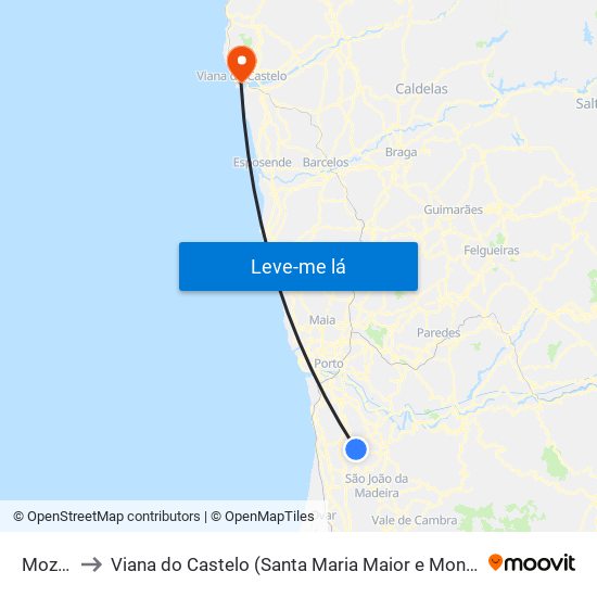 Mozelos to Viana do Castelo (Santa Maria Maior e Monserrate) e Meadela map