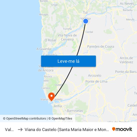 Valença to Viana do Castelo (Santa Maria Maior e Monserrate) e Meadela map