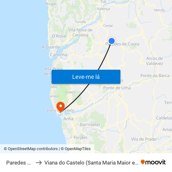Paredes de Coura to Viana do Castelo (Santa Maria Maior e Monserrate) e Meadela map
