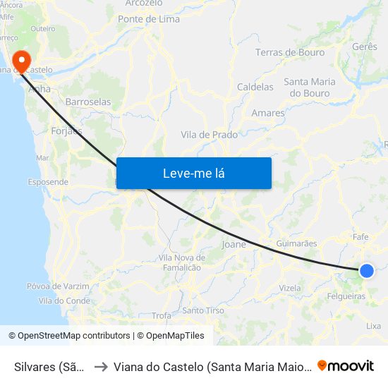 Silvares (São Martinho) to Viana do Castelo (Santa Maria Maior e Monserrate) e Meadela map