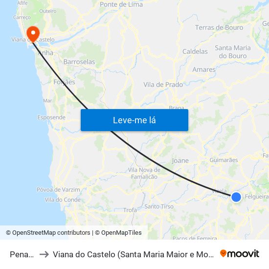 Penacova to Viana do Castelo (Santa Maria Maior e Monserrate) e Meadela map