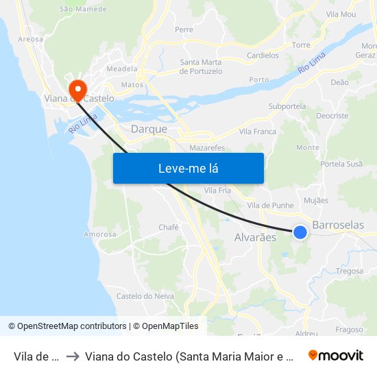 Vila de Punhe to Viana do Castelo (Santa Maria Maior e Monserrate) e Meadela map