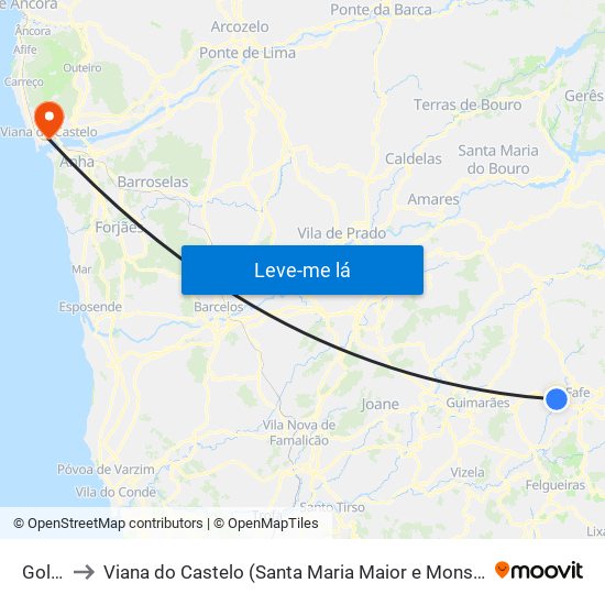 Golães to Viana do Castelo (Santa Maria Maior e Monserrate) e Meadela map