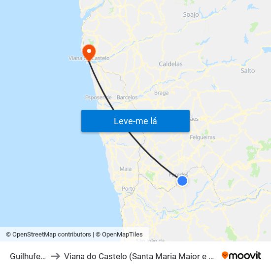 Guilhufe e Urrô to Viana do Castelo (Santa Maria Maior e Monserrate) e Meadela map