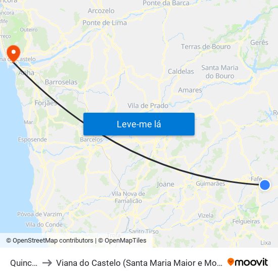 Quinchães to Viana do Castelo (Santa Maria Maior e Monserrate) e Meadela map