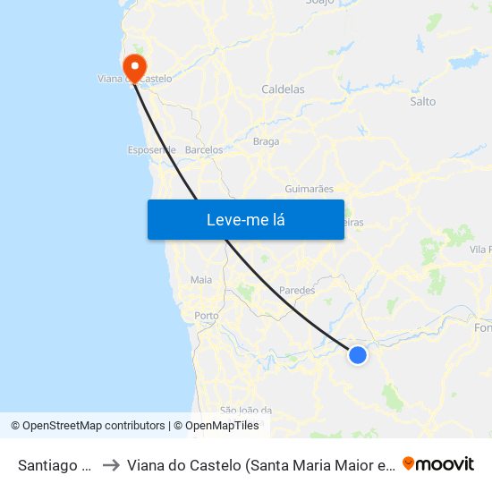 Santiago de Piães to Viana do Castelo (Santa Maria Maior e Monserrate) e Meadela map