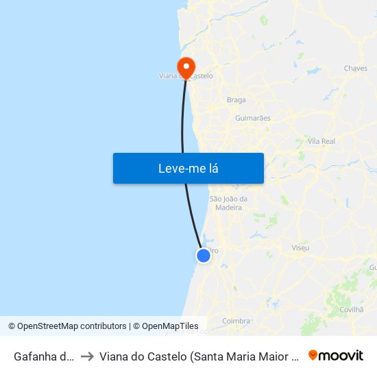 Gafanha da Nazaré to Viana do Castelo (Santa Maria Maior e Monserrate) e Meadela map