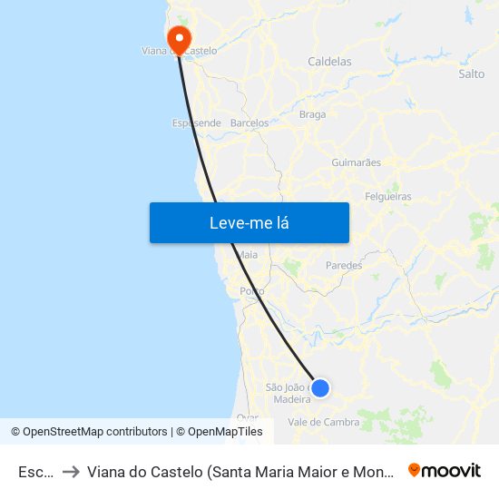 Escariz to Viana do Castelo (Santa Maria Maior e Monserrate) e Meadela map