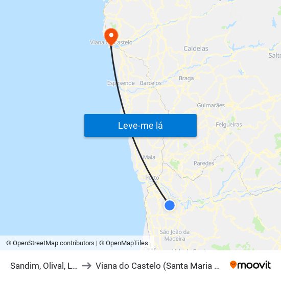 Sandim, Olival, Lever e Crestuma to Viana do Castelo (Santa Maria Maior e Monserrate) e Meadela map