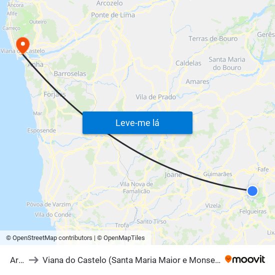 Armil to Viana do Castelo (Santa Maria Maior e Monserrate) e Meadela map