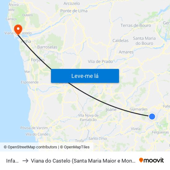 Infantas to Viana do Castelo (Santa Maria Maior e Monserrate) e Meadela map