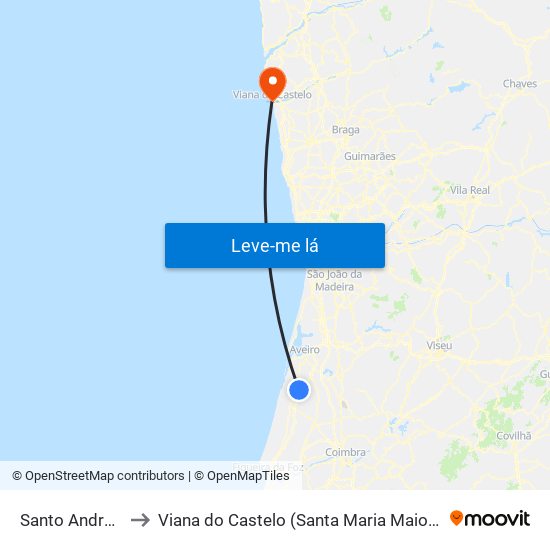 Santo André de Vagos to Viana do Castelo (Santa Maria Maior e Monserrate) e Meadela map