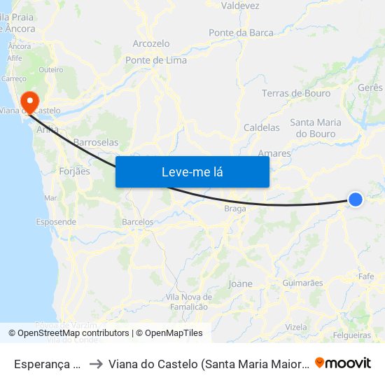 Esperança e Brunhais to Viana do Castelo (Santa Maria Maior e Monserrate) e Meadela map