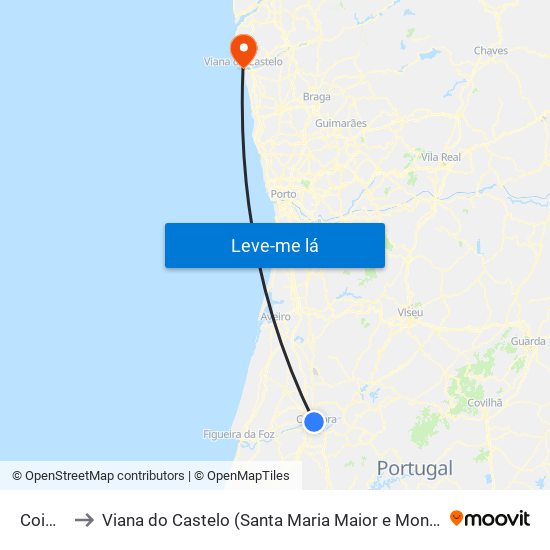 Coimbra to Viana do Castelo (Santa Maria Maior e Monserrate) e Meadela map