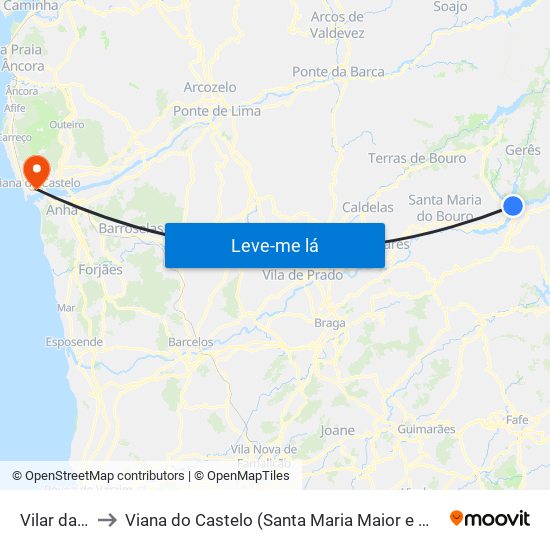 Vilar da Veiga to Viana do Castelo (Santa Maria Maior e Monserrate) e Meadela map