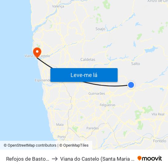 Refojos de Basto, Outeiro e Painzela to Viana do Castelo (Santa Maria Maior e Monserrate) e Meadela map