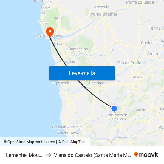 Lemenhe, Mouquim e Jesufrei to Viana do Castelo (Santa Maria Maior e Monserrate) e Meadela map