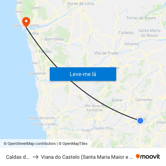 Caldas de Vizela to Viana do Castelo (Santa Maria Maior e Monserrate) e Meadela map